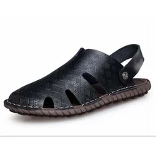 Men Sandals Genuine Leather Cowhide Beach Sandals Casual Mens summer breathable Sandal Man Vintage Handmade Closed Toe Slippers