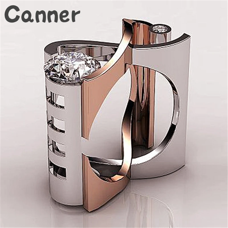 

Canner Hiphop Silver Rings For Women Luxury Rhinestone Crystal Rings Punk Geometric Rings Cubic Zircon Anillos Jewelry Gifts A40