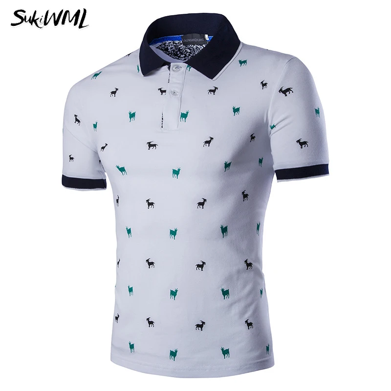 SUKIWML Мужская рубашка поло Новинка хлопковые рубашки-поло Para Hombre с короткими рукавами летняя вышитая Мужская брендовая Роскошная рубашка поло