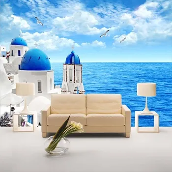 

Aegean living room TV backdrop bedroom warm sea view room large mural HD Greek landscape TV wall paper mural