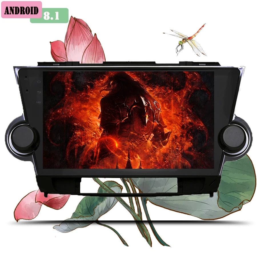 Discount 10.1" Car GPS Navi glonass tape recorder video head unit Android 8.1 for Toyota Highlander 2009-2013 with 3/4G BT WIFI SWC RDS 1