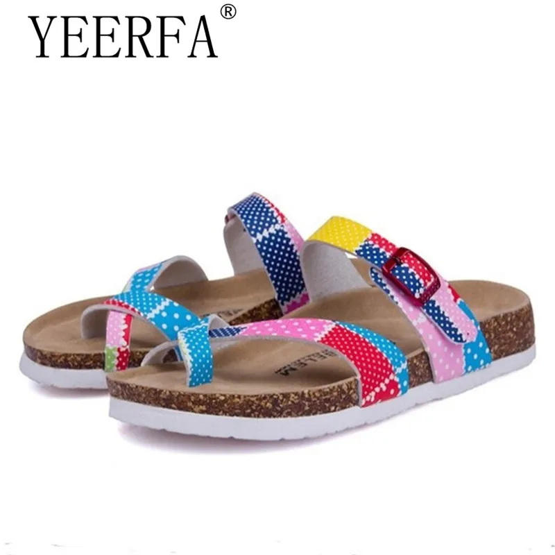 

YIERFA Fashion New Summer Cork Sandals Casual Women Mixed Color Flip Flops Valentine Shoes Zapatos Mujer Sandalias Size 35-45
