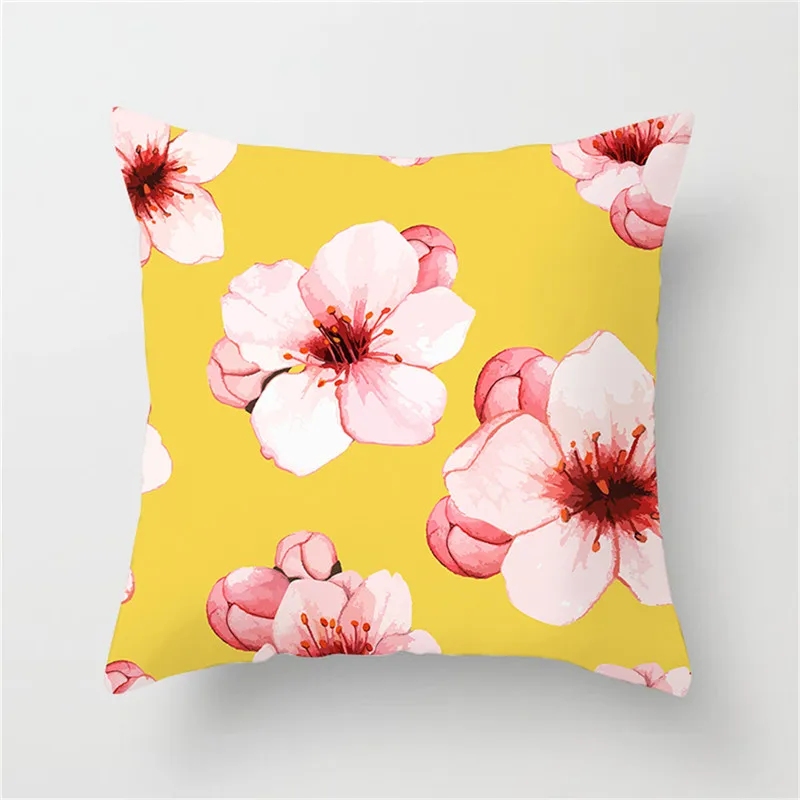 Fuwatacchi Plum Flower Butterfly Cushion Cover Cherry Leaf Pillow Case Linen Cotton Pillow Covers Bedroom Sofa Decoration