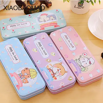 

Cute Bear Rabbit Double Layer metal tin pencil case pencil box for school girl boy Birthday Gift