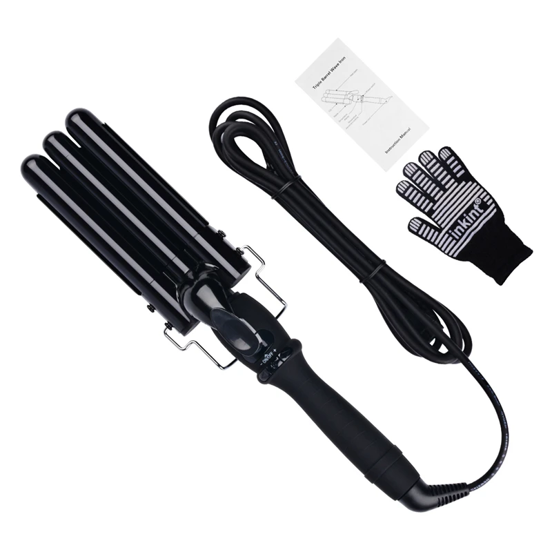

110-240V 3 Barrel Curling Iron Wand Fast Heating Hair Curler Wave Curly Curl Machine Hair Styling Tool with LCD Display, 22mm