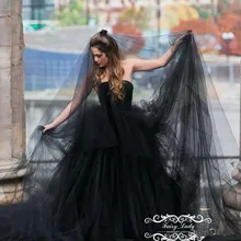 Модные длинные женские свадебные вуали в готическом стиле, 3 метра,, однослойные, мягкие тюлевые вечерние платья