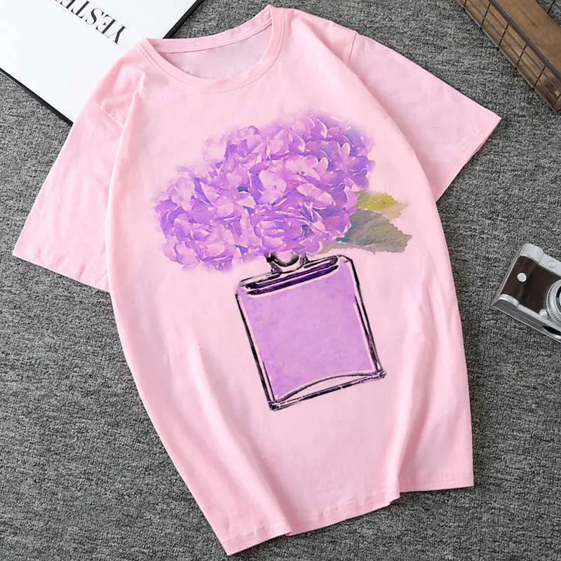 Perfume Bottle Watercolor Hand T Shirt Kawaii Summer T-shirt Harajuku Sweet Print Tshirt Female Top 