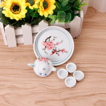 

Miniature Ornaments Ceramic Teapot Tea Cups Set Simulation Dining Tableware