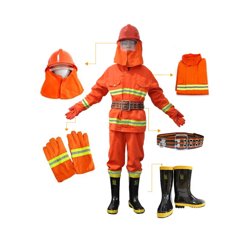 

Yellow Long Sleeve Fire Retardant Safety Clothing with Hi-Vis 3M Reflective Tape+Safety Belt+Boot+Fire Gloves+Helmet