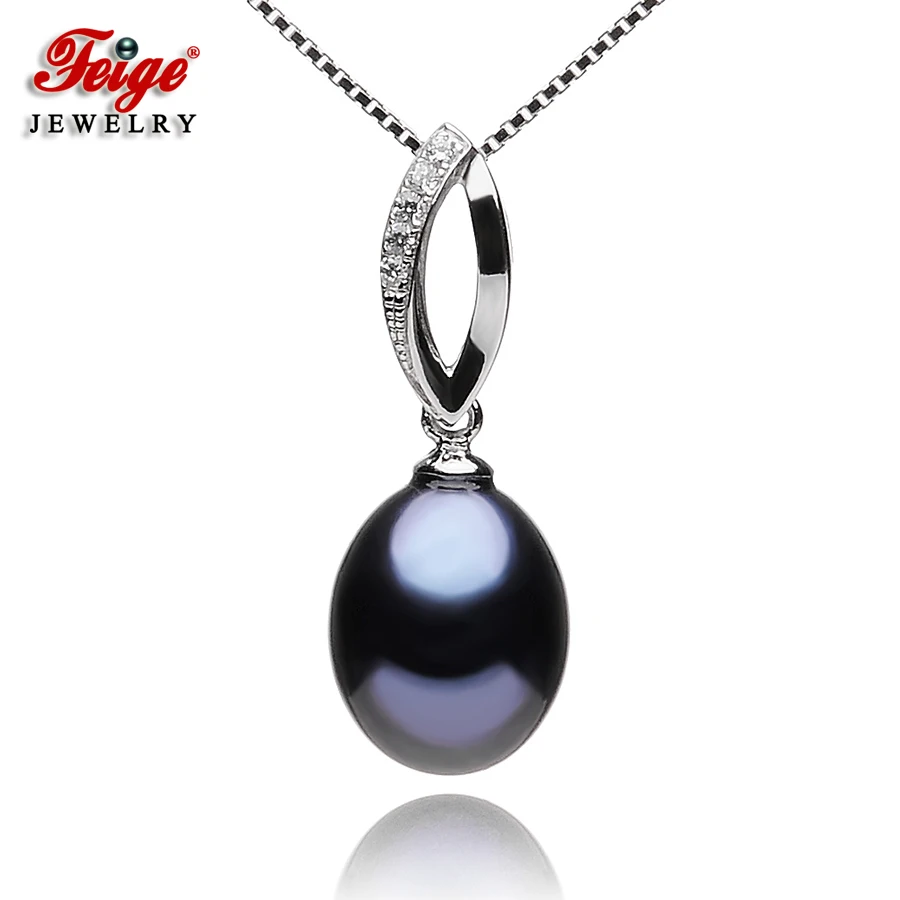 

FEIGE New Design Pearl Pendant necklaces 8-9mm Black Freshwater Pearls 925 Sterling Silver Chain for Women's Pearl Fine Jewelry