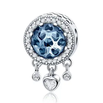 

100% 925 Sterling Silver Dangle Heart Radiant CZ Crystal Beads Fit Pandora Charm Bracelets Necklaces DIY Jewelry SCC724