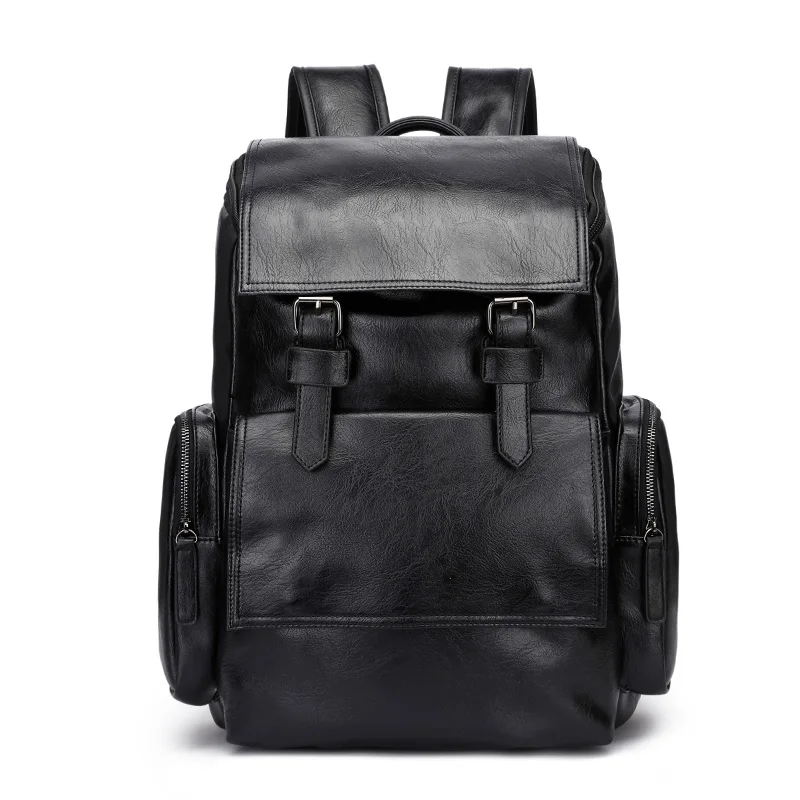 Водонепроницаемый дорожный мужской кожаный рюкзак для 15," ноутбука модный панельный Мужской Рюкзак Школьная Сумка Большая вместительная сумка - Цвет: Черный