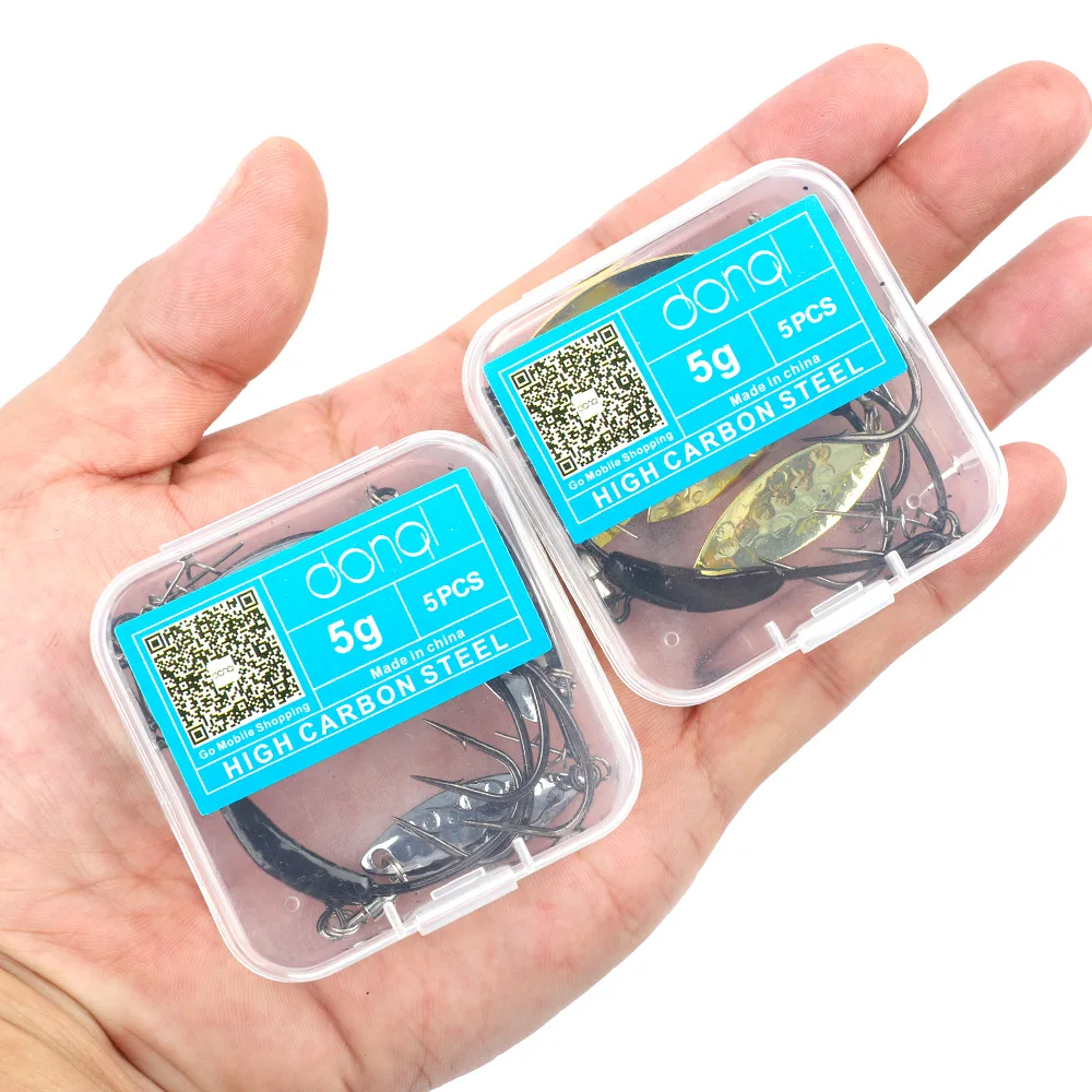 DONQL 5pcsBox Offset Fishing Hooks With Metal Spoon Sequins Add Lead Weight 2g-7g Wide Crank Fishhooks For Soft Lure Baits      (8)