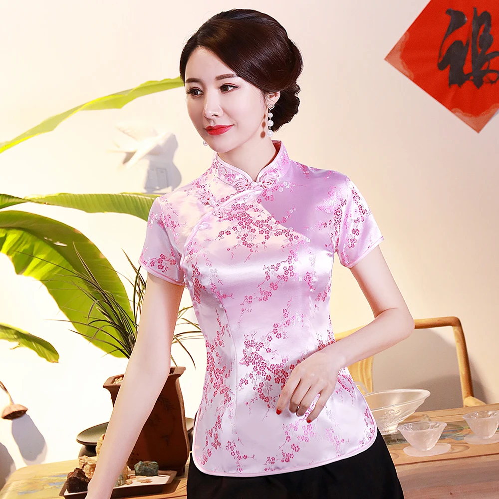 Camisa tradicional Oriental para mujer, blusa china de con flores, 3XL 4XL talla grande, Tops elegantes rosas, Tang|Parte alta| - AliExpress