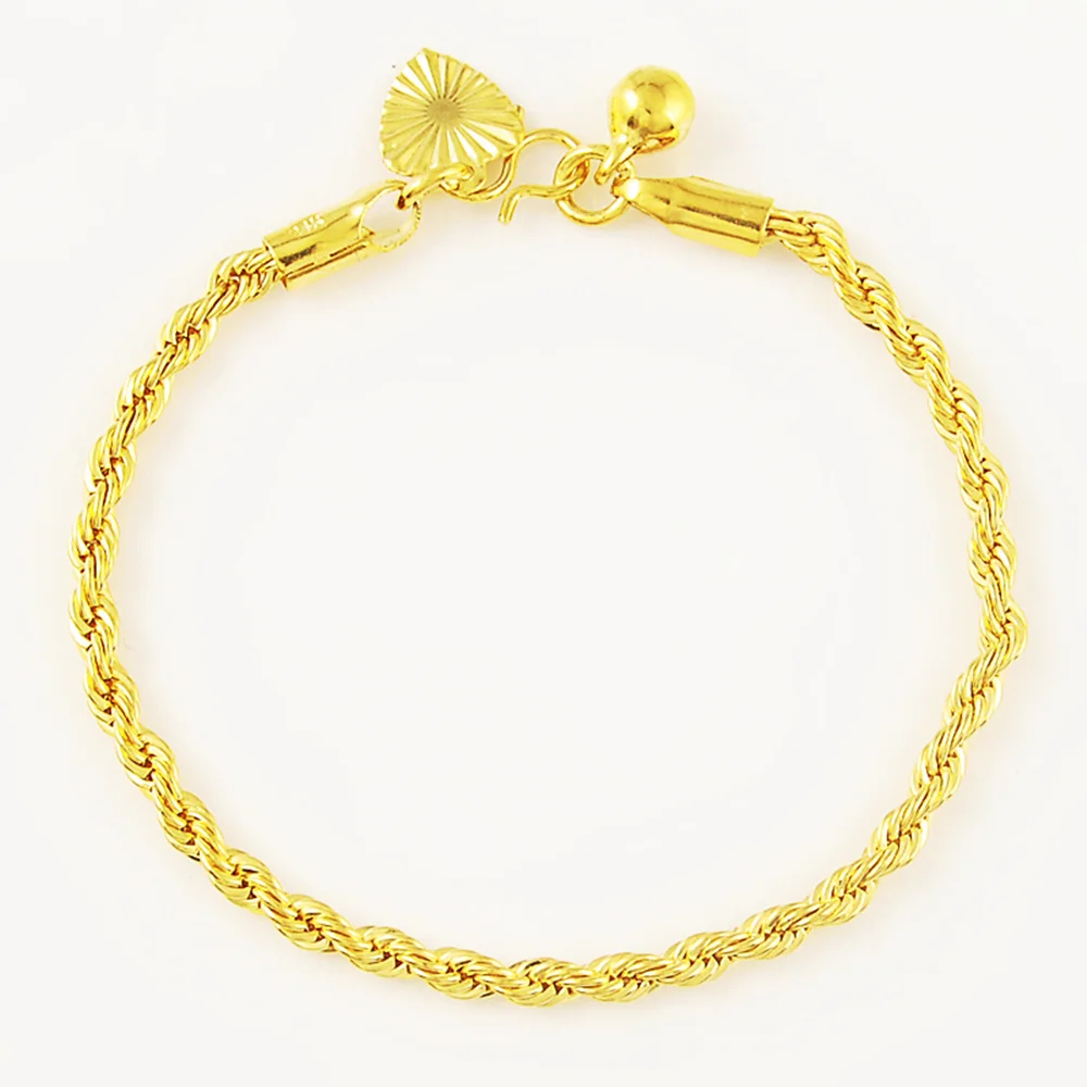 

Yellow Gold Color Kids Bracelets Genuine Gold-Color 3mm Twist Chain Bracelet for Baby Fashion Accessories Gifts for Girl Pulsera