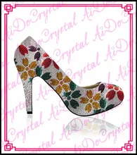 Aidocrystal 2015 eleganz blume muster kristall high heel frauen kleid schuhe