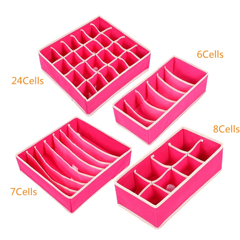 4pcs/set Solid Color Non-Woven Underwear Organizer Storage Box Without Cover Multi Cells Folding Closet Organizer For Bra Socks 4pcs/set Solid Color Non-Woven Underwear Organizer Storage Box Without Cover Multi Cells Folding Closet Organizer For Bra Socks