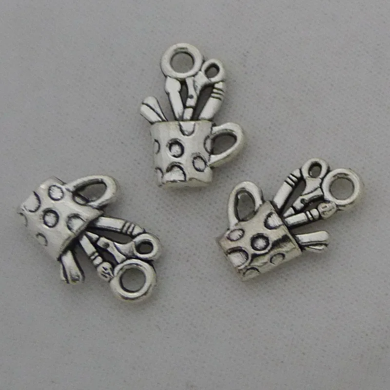 

RONGQING 100Pcs/lot Antique Silver 2-Sided Pen Container Charms Fashion Vintage 18x13mm Pencil Vase Pendant Jewelry Accessories