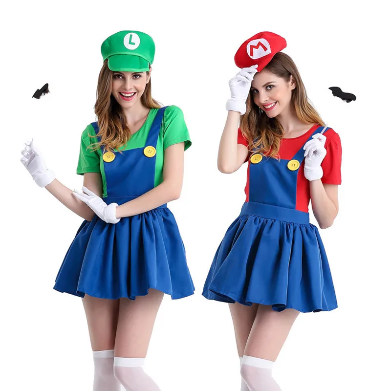 Super Mario Luigi costume Brothers Plumber Cosplay Costume For Women Girls Halloween Fancy Dress Party Costumes