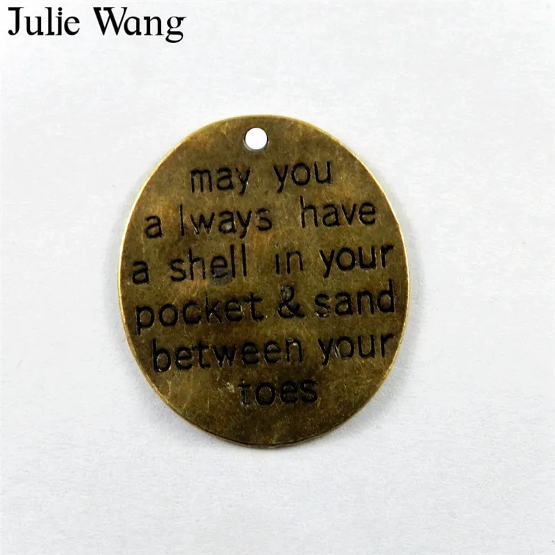 Julie Wang 5 шт. Античная бронза сплав пляж тема Алфавит Круглые Подвески ювелирные