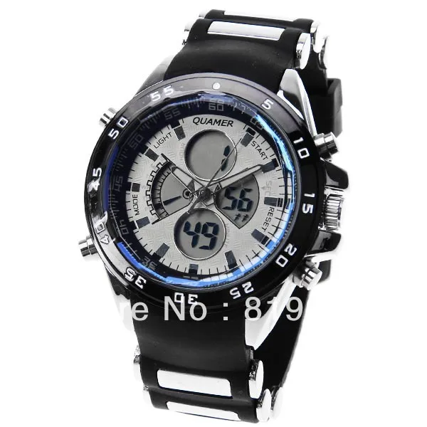 Quamer SD 1103 LED Double Movt Watch with Green Light and Strips Hour ...