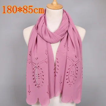 

High quality Big size bubble chiffon laser cut floral hollow shawls hijab spring plain muslim 20 color scarves/scarf 180*85cm