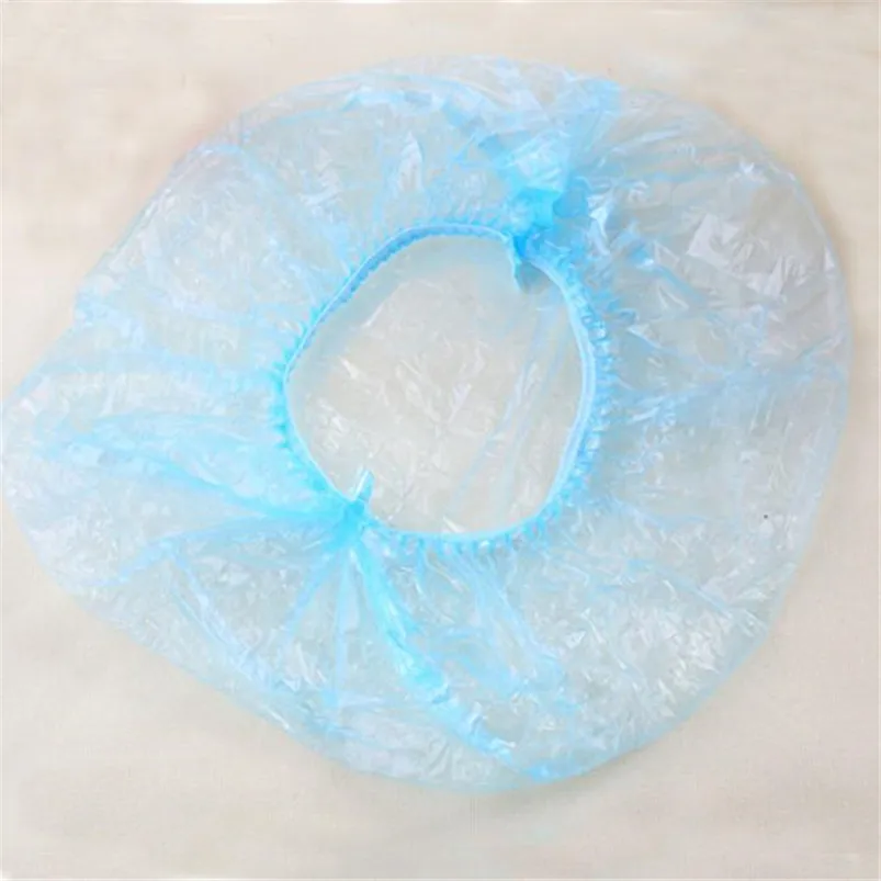 100pcs Clear Disposable Plastic Shower Bath Caps for spa Hair Salon shower cap new arrival #4N02#f (15)