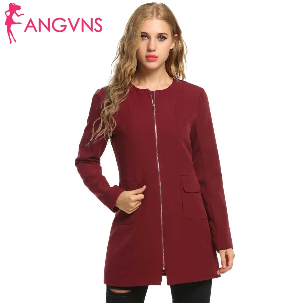 ANGVNS New Women Coat Casual O-Neck Long Sleeve Solid Mid-Long Coat Jacket with Pockets summer spring 2018Casaco Manteau mi-long Coats