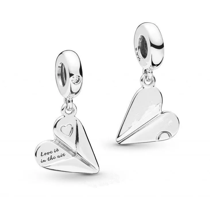 

Original 925 Sterling Silver Heart Paper Plane Charm With Crystal Pendant Beads Fit Pandora Bracelet & Necklace Diy Jewelry