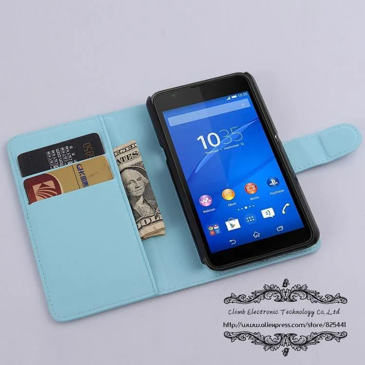 

Luxury Wallet Leather Case Cover for Sony Xperia E4G E2033 E2003 E2053 E2006 E2043 with Card Holder Stand Flip Mobile Phone Bags