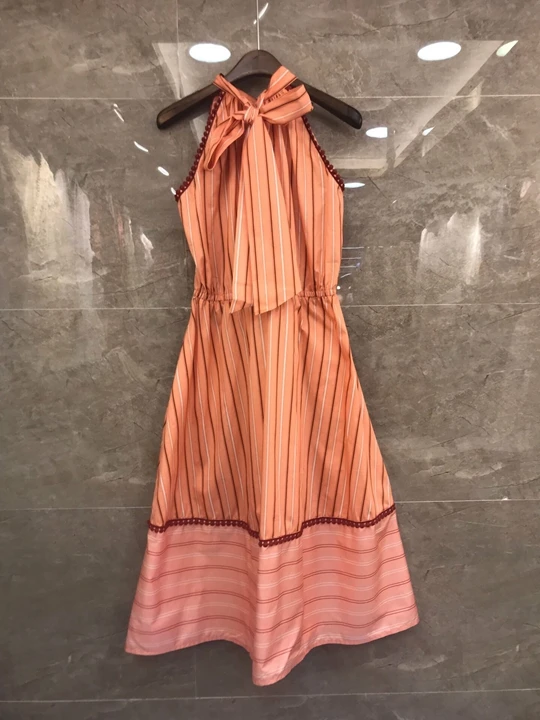 Summer Sexy Beach Dress High Quality Ladies Back Bow Tie Elegant Striped Print Sleeveless Casual Sexy Club Dress Cotton