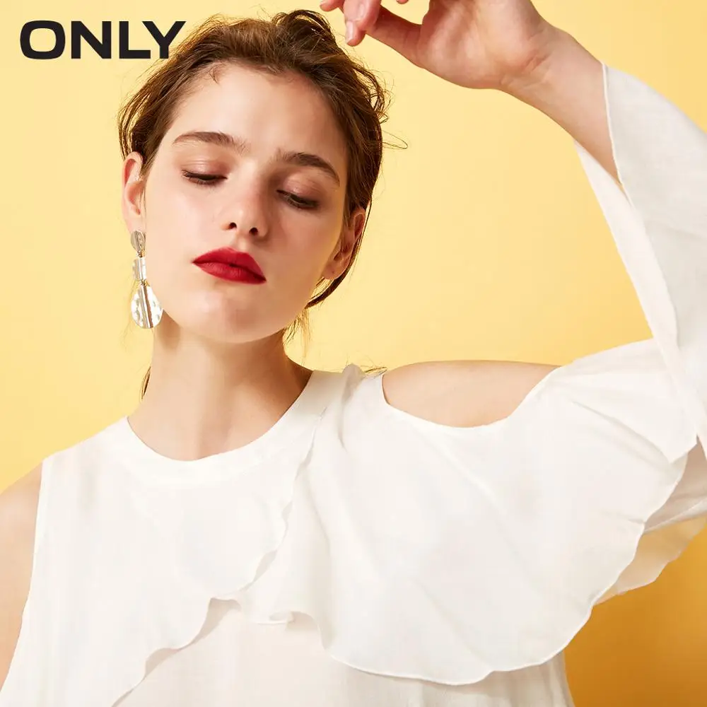 

ONLY Summer Women's Ruffled Off-the-shoulder Sleeves Chiffon Shirt |118358507