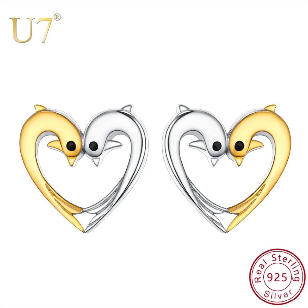 

U7 925 Silver Cute Animal Stud Earrings for Women Girls Jewelry Brincos Gift Dolphin/Shark/Scorpion/Koala Bear Earrings SC282