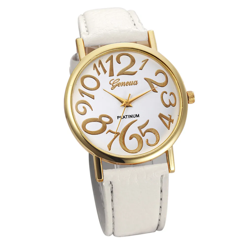 

New Women Geneva Leather Belt Watch Stainless Steel Dial Quartz Wrist Watch Personality Digital Dial Gift Clock Zegarek Damski45