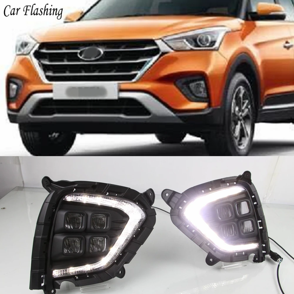 

Car Flashing DRL For Indian Hyundai Creta IX25 2017 2018 LED Daytime Running Light fog lamp Indian version with yellow signal