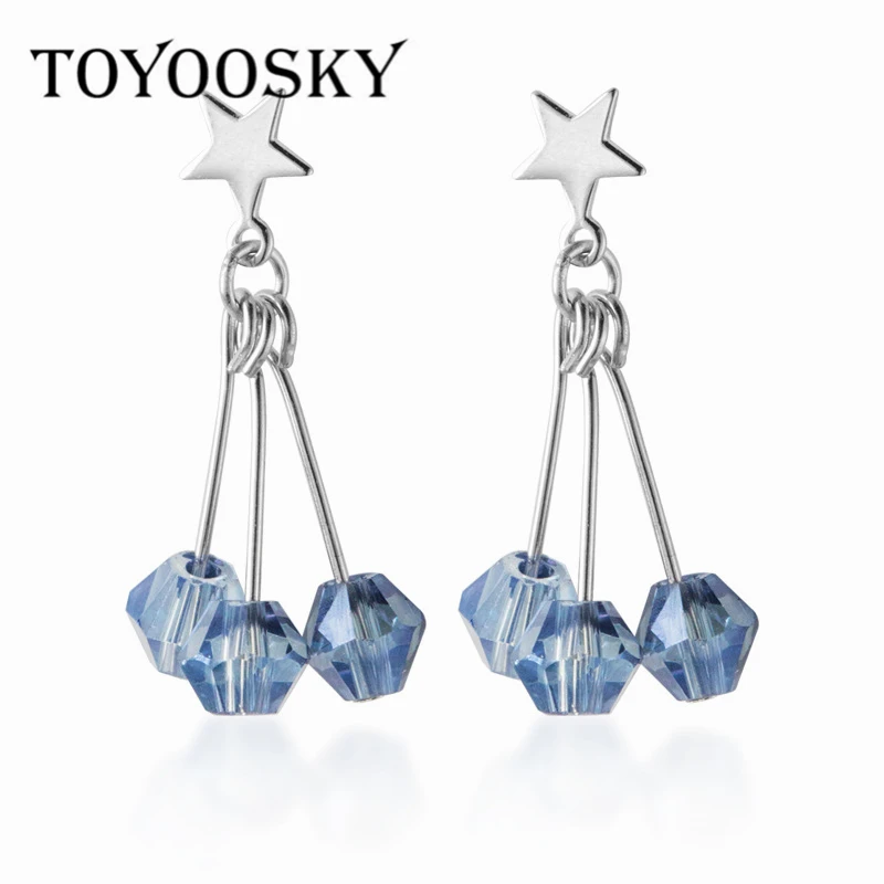 925 Sterling Silver Polished Blue Gradient Sea Glass Dangle Earrings