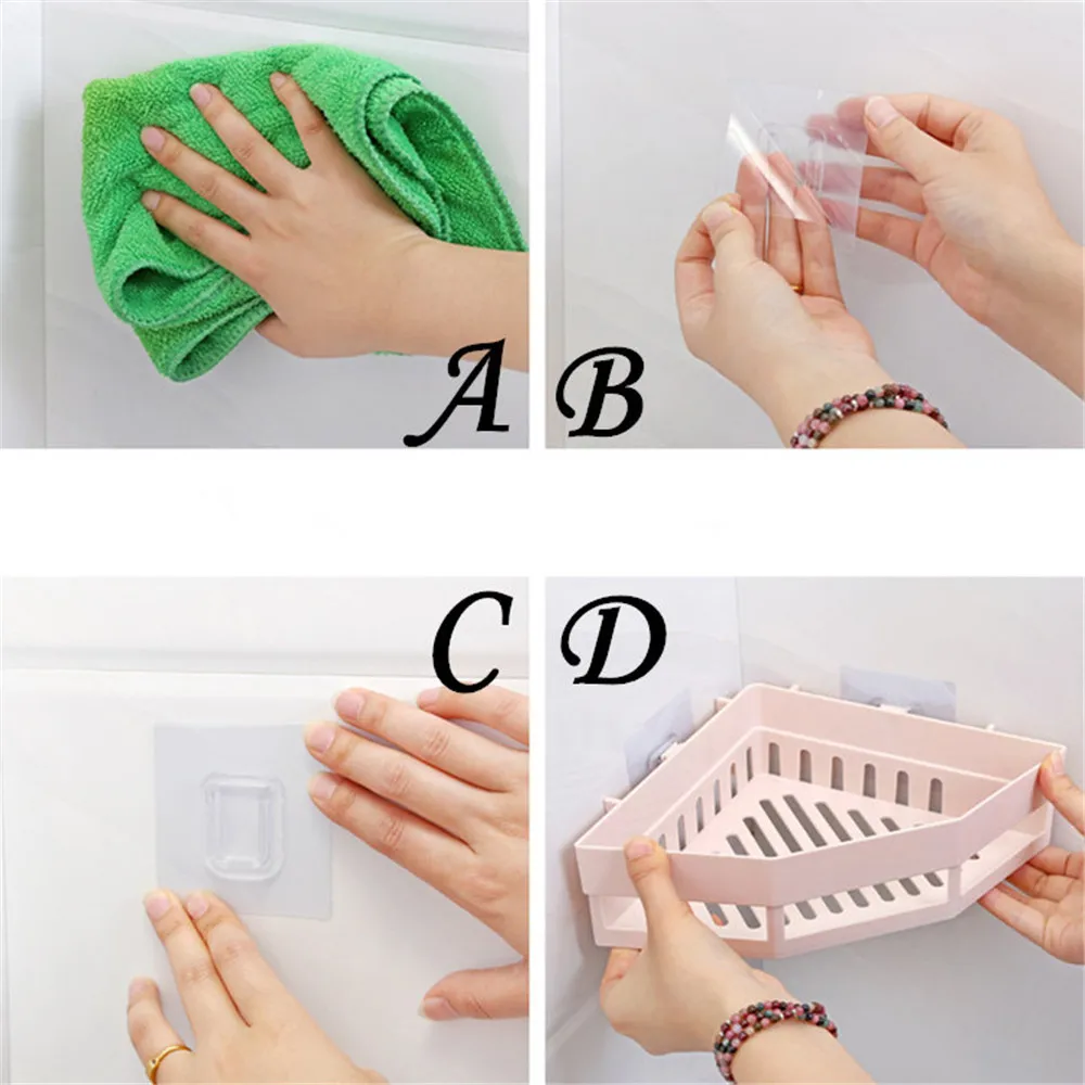 Traceless Plastic Bathroom Kitchen Corner Storage Rack Organizer Shelf Bathroom Organizer Shower Shelf Wall Makeup Organizer