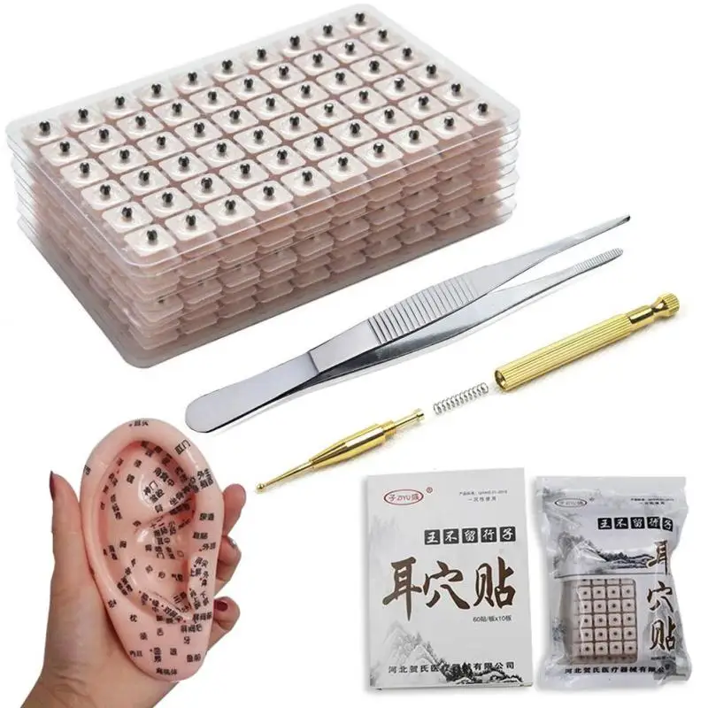 600pcs Ear Acupuncture Needle Patch Massage Press Seeds Set Ear Model