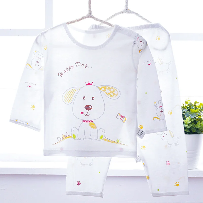 Пижама для младенцев, комплекты для мальчиков и девочек, мягкое бамбуковое волокно с длинными рукавами, тонкая одежда для сна для малышей, пижамы для детей, пижама для малышей 0-24 месяцев - Цвет: Little dog yellow