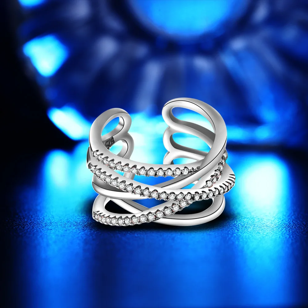 Fashion multi layer cross anel adjustable rings silver rose gold plated rings for women cubic zircon wedding engagement rings  (3)