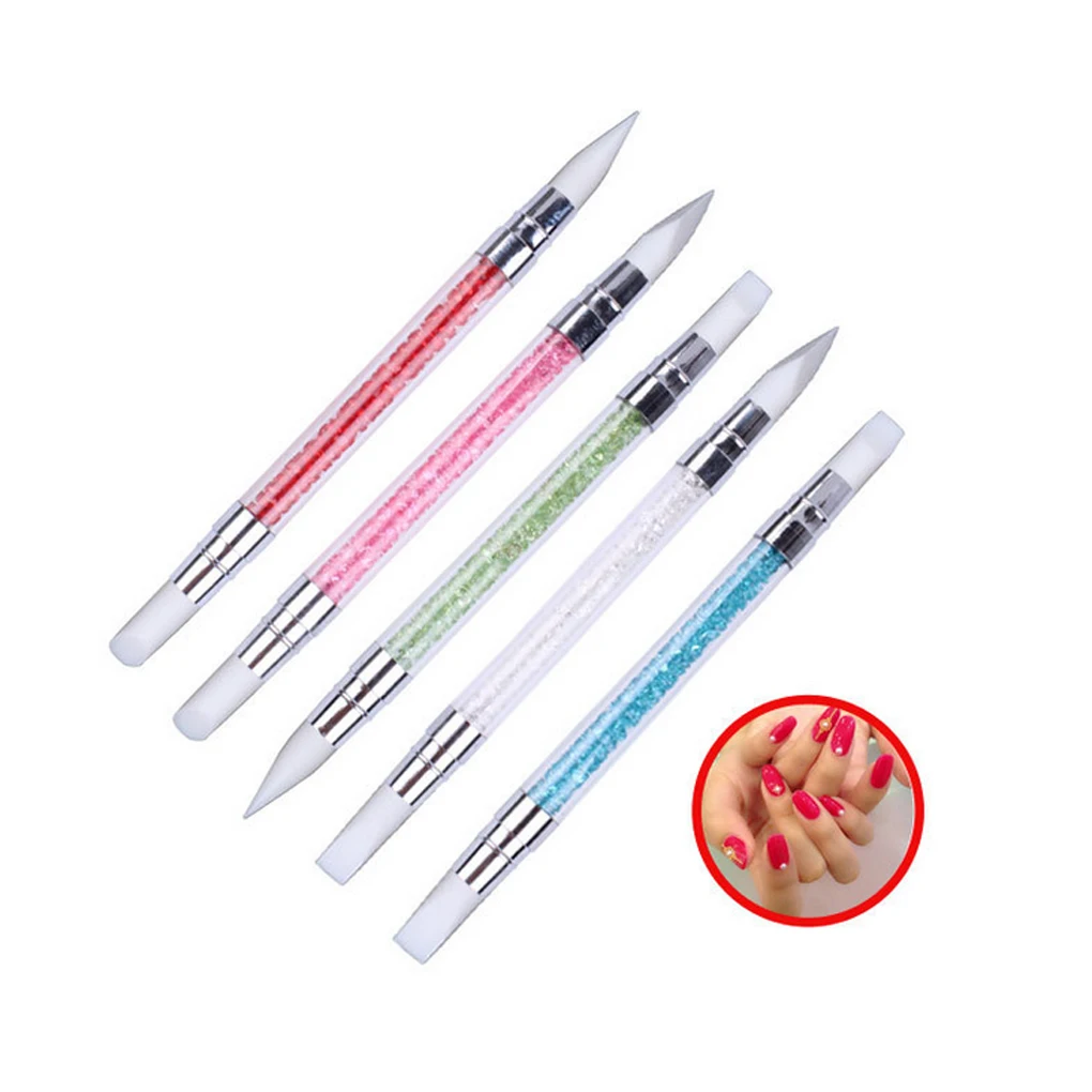 

Dual Heads Silicone Nail Art Sculpture Pen Rhinestone Acrylic Handle for Emboss Carving Craft Polish Manicure Tool