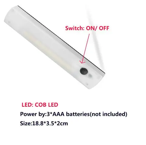 COB светодиодный ночной Светильник ИК инфракрасный переключатель движения ночник AAA аварийный шкаф для кухни гаража пластиковый ночной Светильник - Испускаемый цвет: switch on off