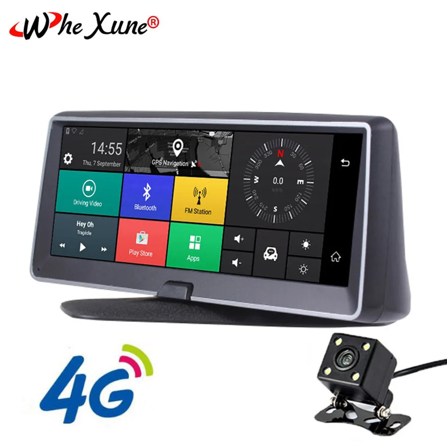 

WHEXUNE 8.0'' Car DVR 4G Recorder camera GPS Navigator Monitor Smart Android 5.1 Bluetooth Dual Lens 1080P WIFI ADAS Dash cam