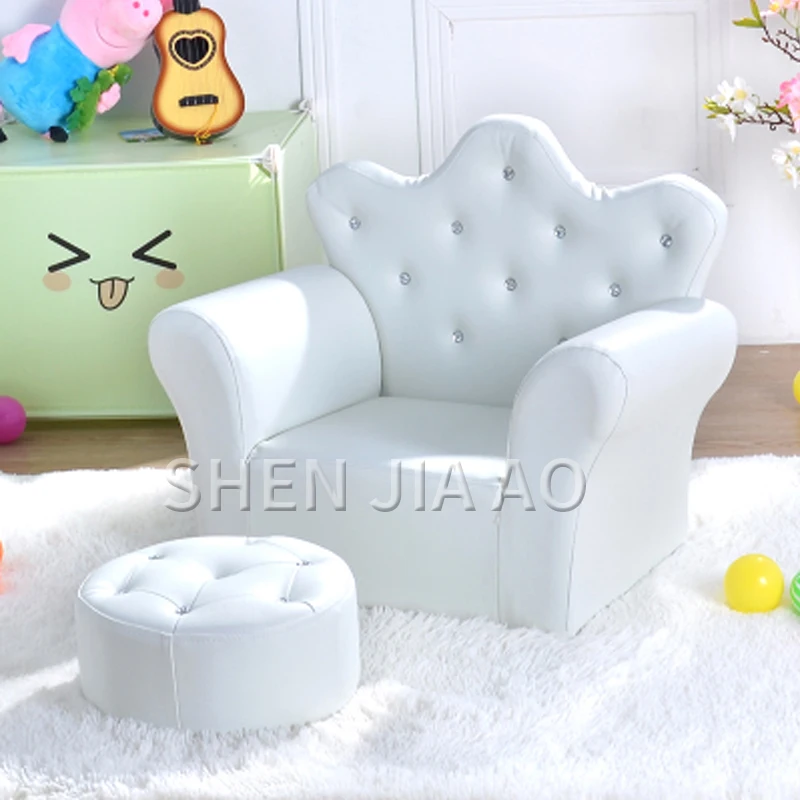 Portable Children's Cute Crown Sofa Infant Small Sofa Green Belt Stool