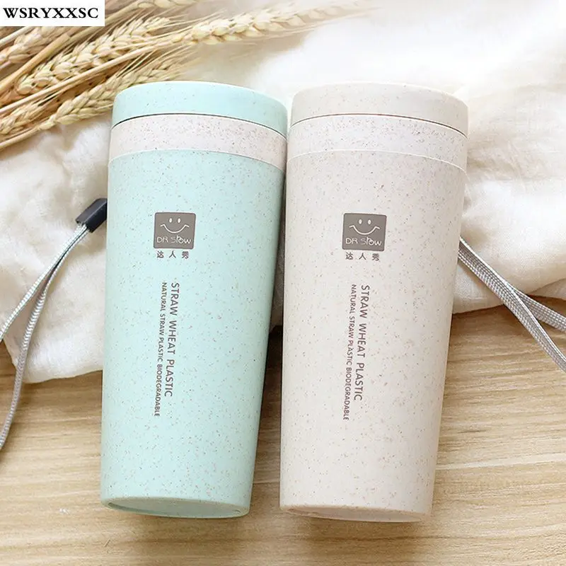 

Wheat Straw Double Insulation Cup, Creative Portable Hand Cup, Green Cup, With a Cover Student Cup