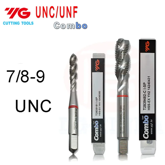 YG-COMBO T2839 1/2 1/4 3/4 3/8 5/8 5/16 5 6 7/8 13 20 16 24 28 UNF UNC Спираль Флейта Tap режущие инструменты краны - Цвет: 7 8-9 UNC