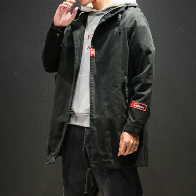 5XL-M Осенняя мужская куртка, модная Свободная куртка размера плюс с капюшоном, Мужская Высококачественная длинная Повседневная ветровка, мужская одежда - Цвет: Черный