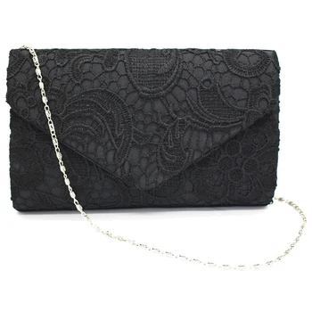 

2018 New fashion and high quality oxford cover Classy Lace Clutch Envelope Bag Bridal Designer Ladies Evening Party Prom, Black