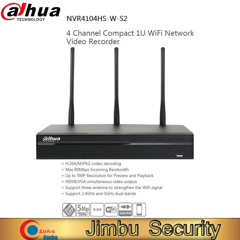 DAHUA 4CH Wi-Fi видеомагнитофон NVR4104HS-W-S2 до 5MP разрешение для просмотра и воспроизведения Поддержка 2,4 ГГц и 5 ГГц dual-bands