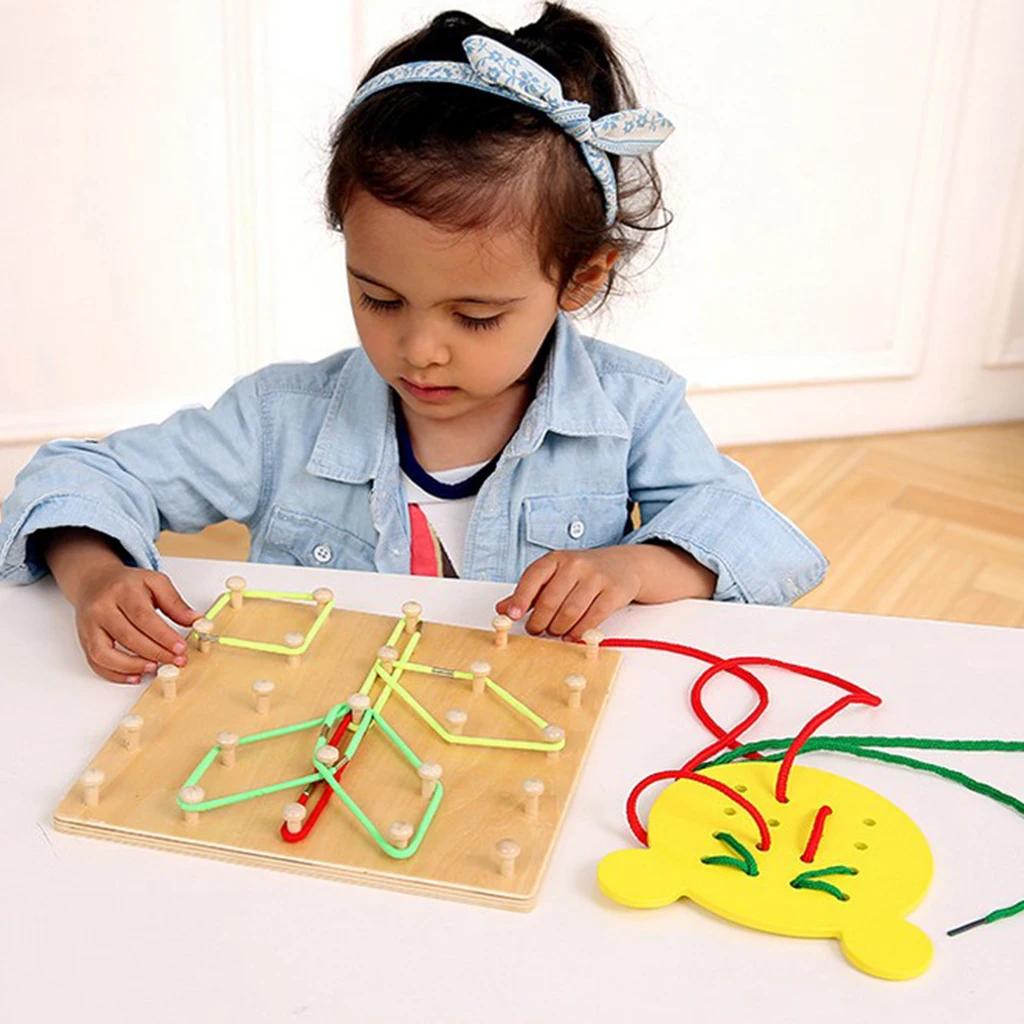 Kids Wooden Geoboard Geometric Mathematics Teaching Tool Kids Preschool Toys Montessori Early Learning Educational Puzzle Toy